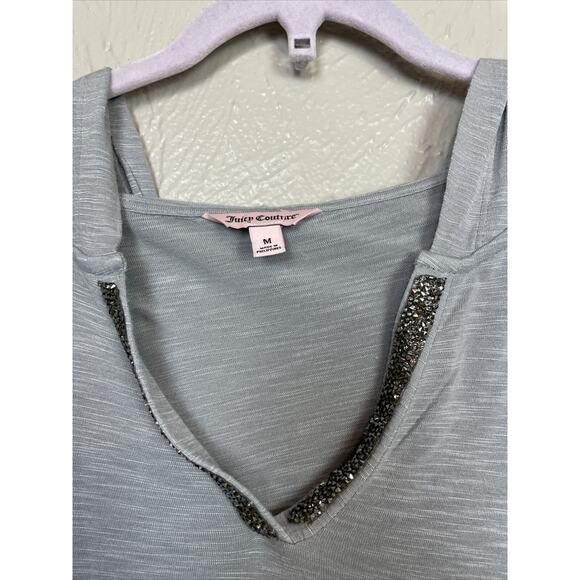 Juicy Couture Pullover Hoodie Rhinestone V-Neck Faux Blouse Shirt Woman Medium - Picture 3 of 7
